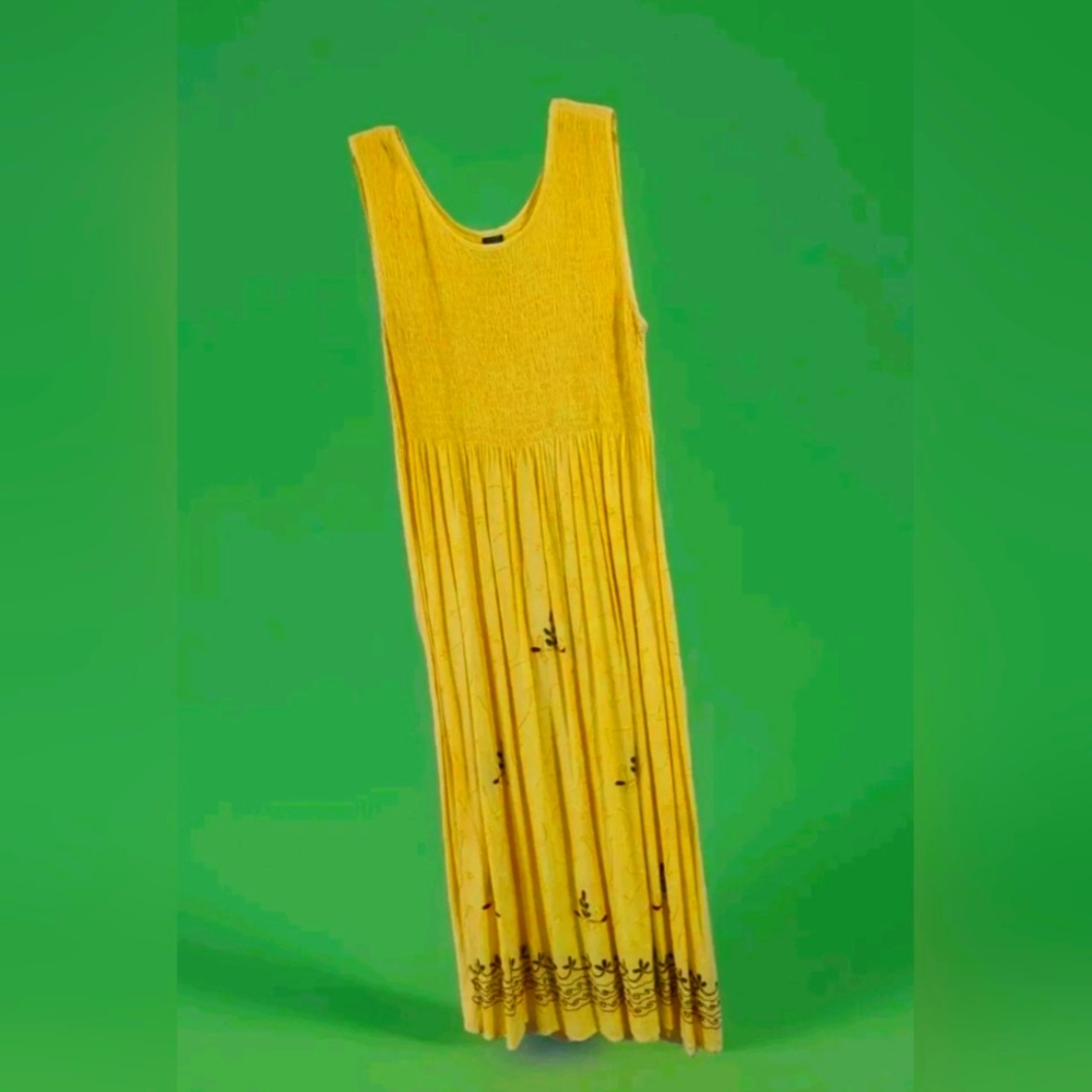 Embroidered Maxi SUN Dress Free Size Made In India 100% Rayon Beautiful Yellow